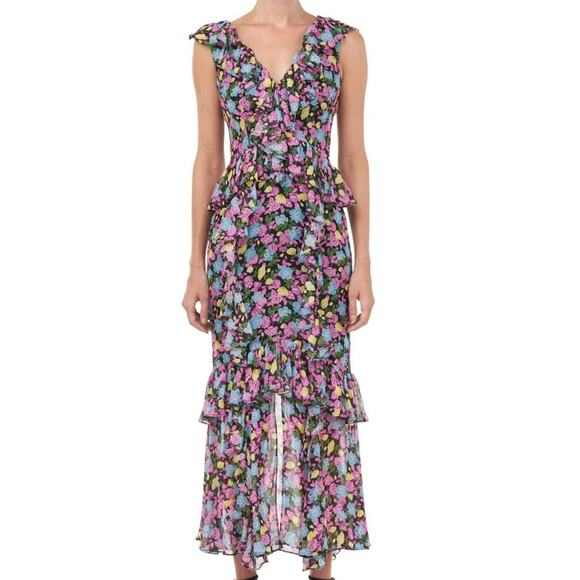 AMUR Floral Evita Maxi Dress in Black Anemone Floral Size 2 - Picture 1 of 4